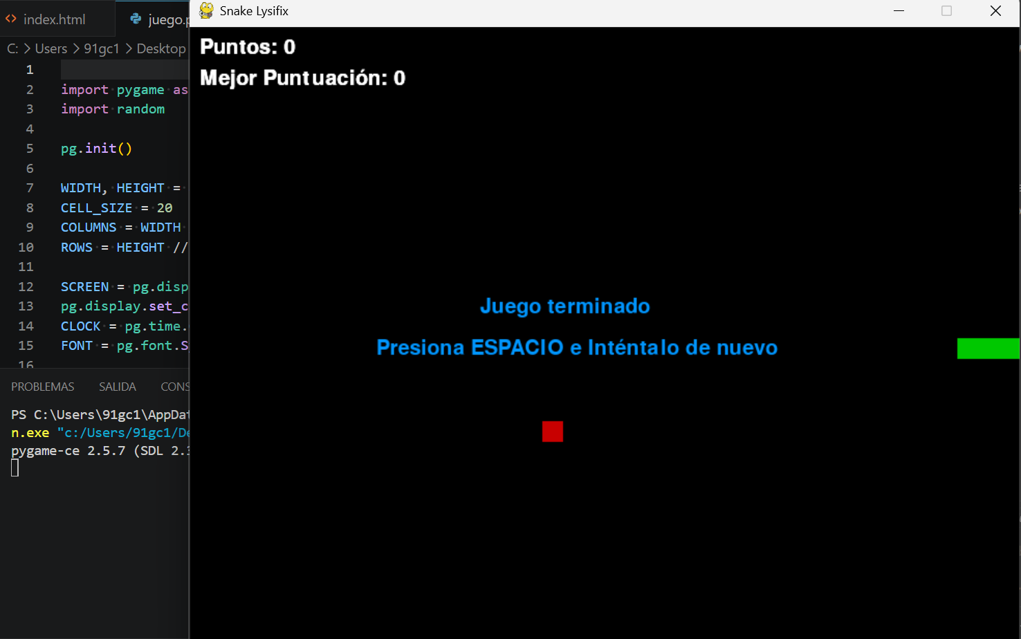 Vista previa del juego Snake interactivo
