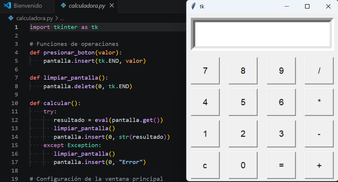 Vista previa de la calculadora en consola